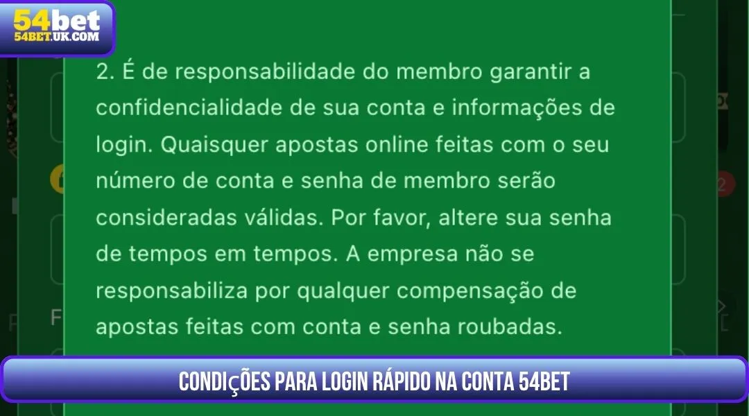 Condições para login rápido na conta 54BET